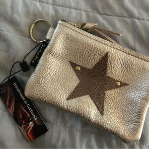 NWT Zina Kao coin purse / silver metallic Kara Everyday Pouch with star